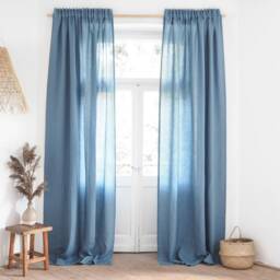 Dusty Blue Linen Curtain Panel With Heading Tape Made Of Medium/1 Pcs - thumbnail 2