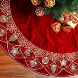 90 Inch Christmas Tree Skirt Red Velvet Extra Large Christmas Ornament Luxury Decor - thumbnail 3