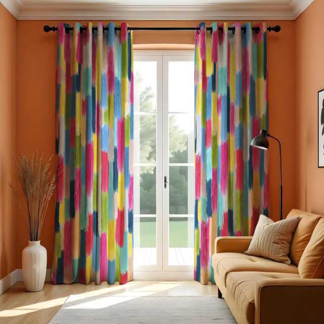 Colorful Brushstroke Curtains, Abstract Paint Pattern Drapes, Vibrant Art Decor Bold Window Panel, Modern Living Room Curtains - image 1