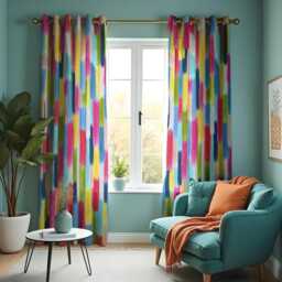 Colorful Brushstroke Curtains, Abstract Paint Pattern Drapes, Vibrant Art Decor Bold Window Panel, Modern Living Room Curtains - thumbnail 2