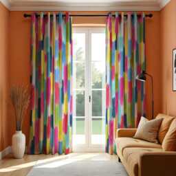 Colorful Brushstroke Curtains, Abstract Paint Pattern Drapes, Vibrant Art Decor Bold Window Panel, Modern Living Room Curtains - thumbnail 1