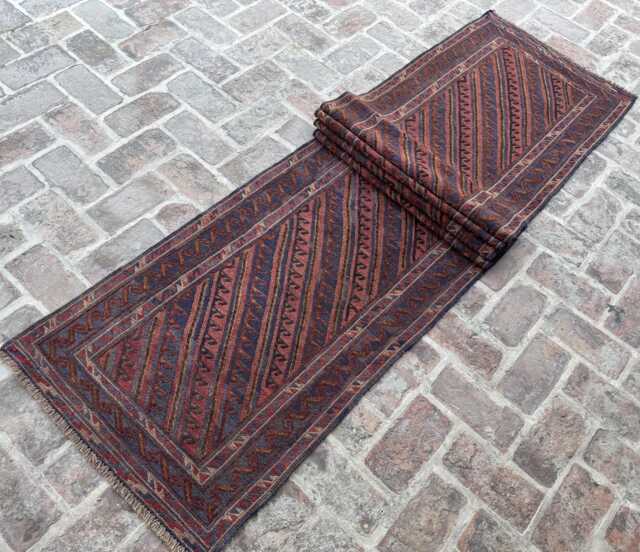 2'6x12'10 Turkmen Runner Rug - Hand-Knotted Wool Moshwani , Oriental Cozy Geometric Design Kitchen Hallway - image 1