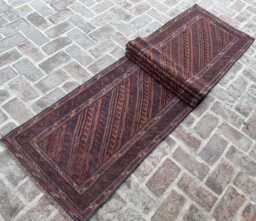 2'6x12'10 Turkmen Runner Rug - Hand-Knotted Wool Moshwani , Oriental Cozy Geometric Design Kitchen Hallway - thumbnail 1