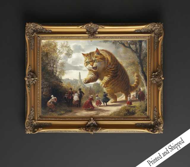 Funny Cat Art Print Victorian Landscape, Terror Wall Decor - image 1