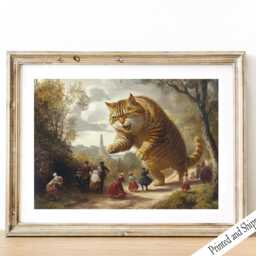 Funny Cat Art Print Victorian Landscape, Terror Wall Decor - thumbnail 2