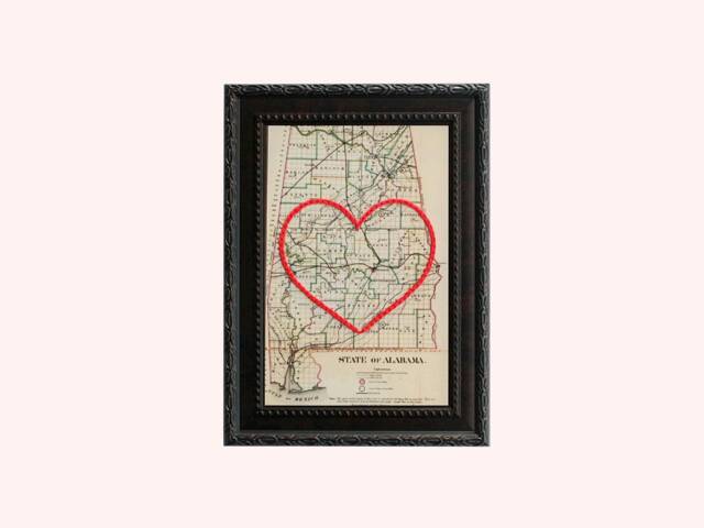 Alabama Heart Map, Framed Wall Art, Personalized Anniversary Gift, Custom Engagement Gift For Her, Valentine For Him, United States Map - image 1