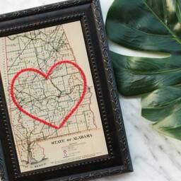 Alabama Heart Map, Framed Wall Art, Personalized Anniversary Gift, Custom Engagement Gift For Her, Valentine For Him, United States Map - thumbnail 2