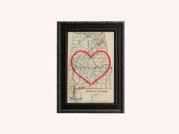 Alabama Heart Map, Framed Wall Art, Personalized Anniversary Gift, Custom Engagement Gift For Her, Valentine For Him, United States Map