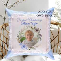 Personalised Christening Photo Cushion Custom Name Baptism Gift Godchild Keepsake Naming Day Baby Pillow - thumbnail 4