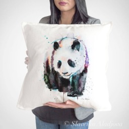 Panda Throw Pillow Cover By Slaveika Aladjova, Cushion Cover, Decorative Pillow Cover, Animal Art, Watercolor Pillow, Christmas Gift - thumbnail 1