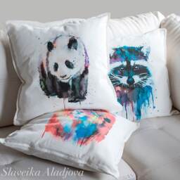 Panda Throw Pillow Cover By Slaveika Aladjova, Cushion Cover, Decorative Pillow Cover, Animal Art, Watercolor Pillow, Christmas Gift - thumbnail 2