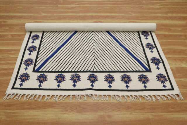 Handmade Block Printed Cotton Rug, Bohemian Floral Carpet - image 1