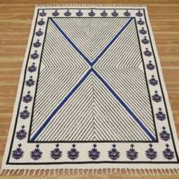 Handmade Block Printed Cotton Rug, Bohemian Floral Carpet - thumbnail 3