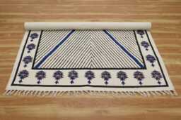 Handmade Block Printed Cotton Rug, Bohemian Floral Carpet - thumbnail 1