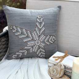 Art Silk Beaded Sequins Starfish Gray, 24x24/26x26, Beach Style Euro Sham - Starry Light