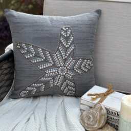 Art Silk Beaded Sequins Starfish Gray Decorative Pillow Sham, 24x24/26x26, Beach Style Euro Square Pillowcase - Starry Light - thumbnail 2