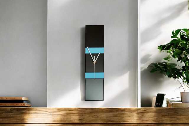 Handmade Black Ceramic Wall Clock, Blue Accent, Modern Rectangle, Non-Ticking/Sweeping Mechanism - image 1
