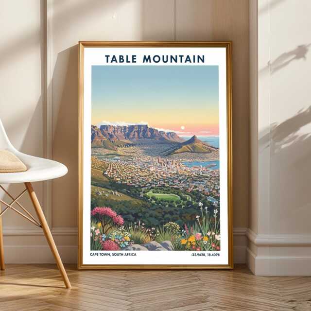 Cape Town Table Mountain Art Print South African Landscape, Sunset Colors - image 1