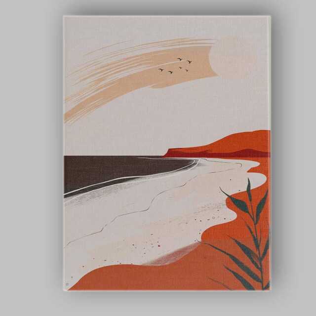 Minimalist Terracotta Coastal Beach Sun Landscape Canvas Wall Art Print Decor Picture Ready To Hang - image 1