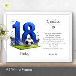 18Th Birthday Print For Grandson Personalised Blue Football Team Wall Art Gift - A4/A3 - thumbnail 2