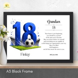 18Th Birthday Print For Grandson Personalised Blue Football Team Wall Art Gift - A4/A3 - thumbnail 4