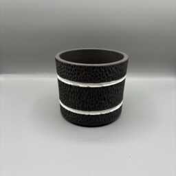 Handmade Black Ceramic Planter - Textured Succulent Pot With White Accents - thumbnail 2