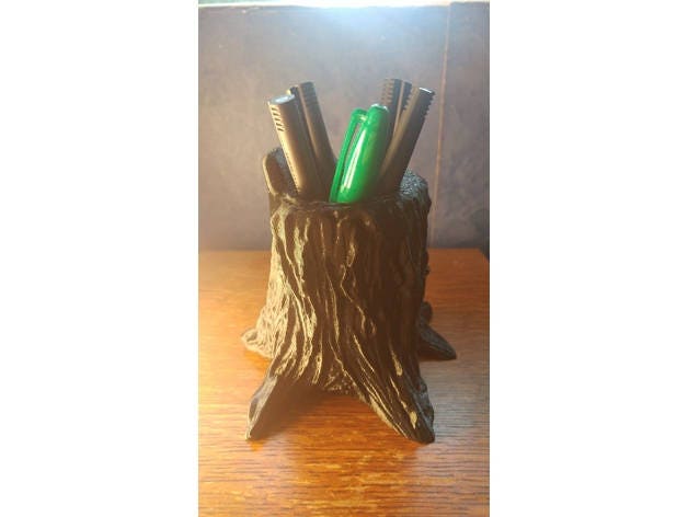 Tree Stump Pencil Holder 3D Printed Pen Cup, Boho Home Decor - image 1