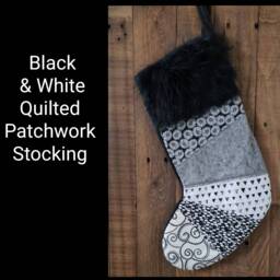 Black & White Patchwork Christmas Stocking Ooak Ready To Ship Quilted #3 Rts