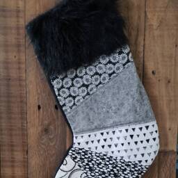 Black & White Patchwork Christmas Stocking Ooak Ready To Ship Quilted #3 Rts - thumbnail 4