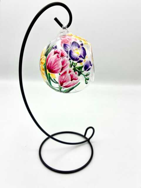 Hand Painted Summer Garden Flowers Glass Tealight Holder With Stand/ Tulips, Sunflowers & Freesias - image 1