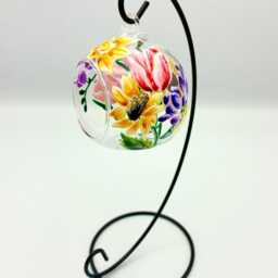 Hand Painted Summer Garden Flowers Glass Tealight Holder With Stand/ Tulips, Sunflowers & Freesias - thumbnail 2