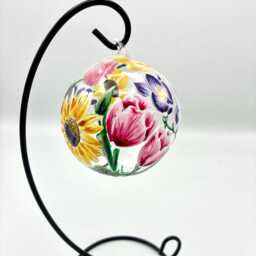 Hand Painted Summer Garden Flowers Glass Tealight Holder With Stand/ Tulips, Sunflowers & Freesias - thumbnail 4