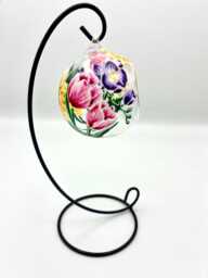 Hand Painted Summer Garden Flowers Glass Tealight Holder With Stand/ Tulips, Sunflowers & Freesias