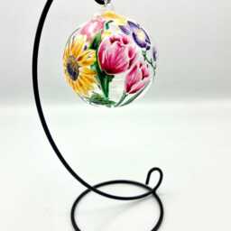 Hand Painted Summer Garden Flowers Glass Tealight Holder With Stand/ Tulips, Sunflowers & Freesias - thumbnail 3