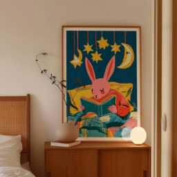 Reading Bunny Poster, Nursery Animal Print, Children's Wall Art - thumbnail 2