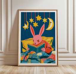Reading Bunny Poster, Nursery Animal Print, Children's Wall Art - thumbnail 1