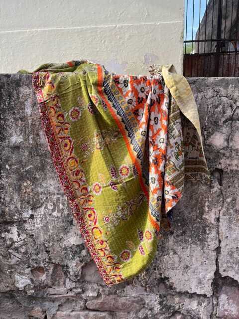 Vintage Reversible Cotton Kantha Quilt Handmade Boho Bedspread - image 1