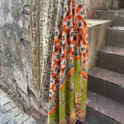 Vintage Reversible Cotton Kantha Quilt Handmade Boho Bedspread - thumbnail 3