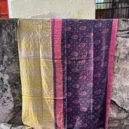Vintage Reversible Cotton Kantha Quilt Handmade Boho Bedspread - thumbnail 4