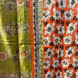 Vintage Reversible Cotton Kantha Quilt Handmade Boho Bedspread - thumbnail 2