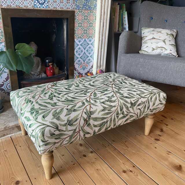 William Morris Large Footstool, Coffee Table Upholstered Ottoman Handmade Wooden Foot Stool, English Country Decor - image 1