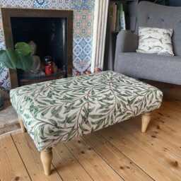 William Morris Large Footstool, Coffee Table Upholstered Ottoman Handmade Wooden Foot Stool, English Country Decor - thumbnail 1