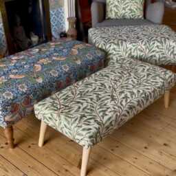 William Morris Large Footstool, Coffee Table Upholstered Ottoman Handmade Wooden Foot Stool, English Country Decor - thumbnail 2