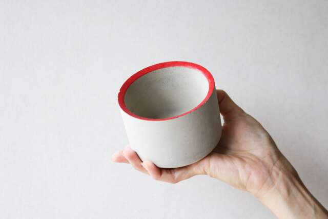 Red-Rimmed 4-Inch Concrete Planter - Round Minimalistic Concrete Planter Succulent Pot Gardening Gift Red Rim - image 1