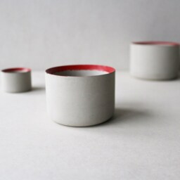 Red-Rimmed 4-Inch Concrete Planter - Round Minimalistic Concrete Planter Succulent Pot Gardening Gift Red Rim - thumbnail 3