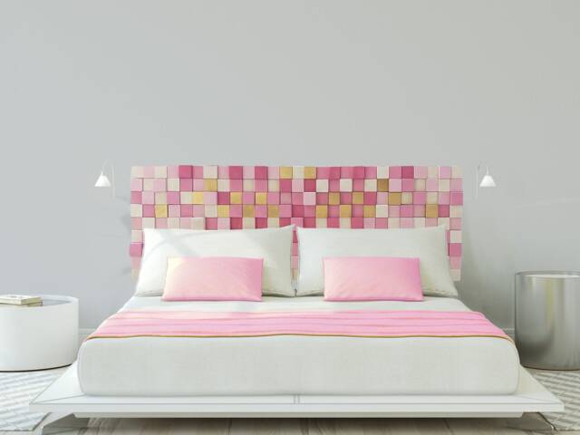 King Size Wood Headboard Modern Geometric Wall Decor - image 1