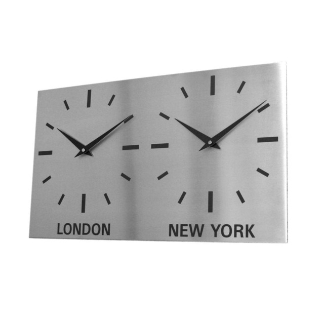 Roco Verre Large Brushed Stainless Steel Time Zone World Wall Clocks