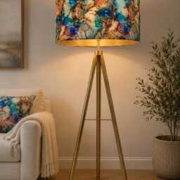 Handmade By Order Luxury Blue Gold Yellow Rainbow Marble Tile Rasin Abstract Art Velvet Drum Lamp Shade Pendant Light All Shapes - thumbnail 3