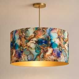 Handmade By Order Luxury Blue Gold Yellow Rainbow Marble Tile Rasin Abstract Art Velvet Drum Lamp Shade Pendant Light All Shapes - thumbnail 2
