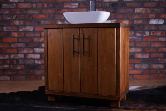 Hand-Crafted Chunky Pine Bifold 4 Door Vanity Unit - Walnut Woodstain Finish - image 1